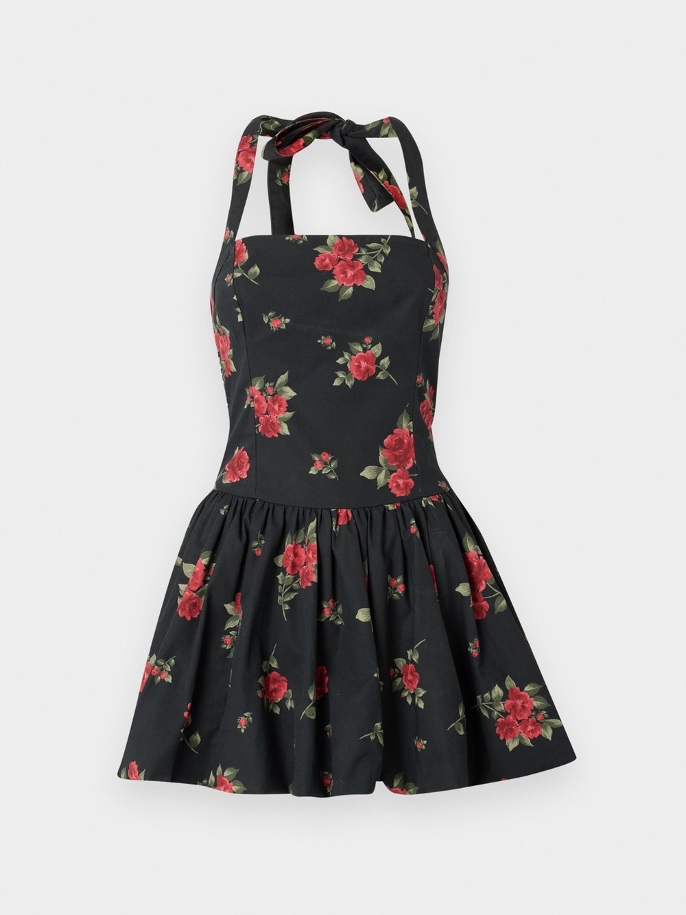 Hollister Black Halter Dress with Red Floral Print with shorts built in
